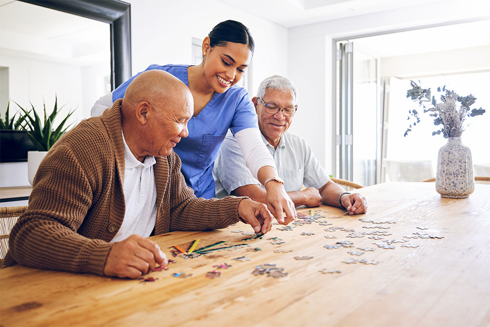 senior men playing a puzzle game 